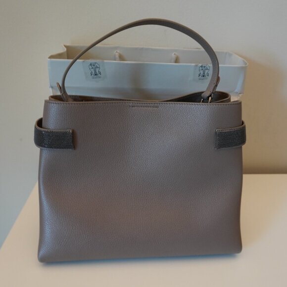 Brunello Cucinelli Essence Leather Tote Bag Large Monili Crossbody Wide Strap - Picture 5 of 16